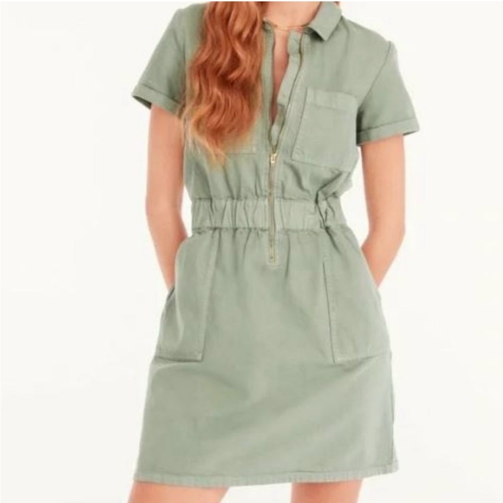 NWT J. Crew Zip-Front Chino Dress in Sage Green